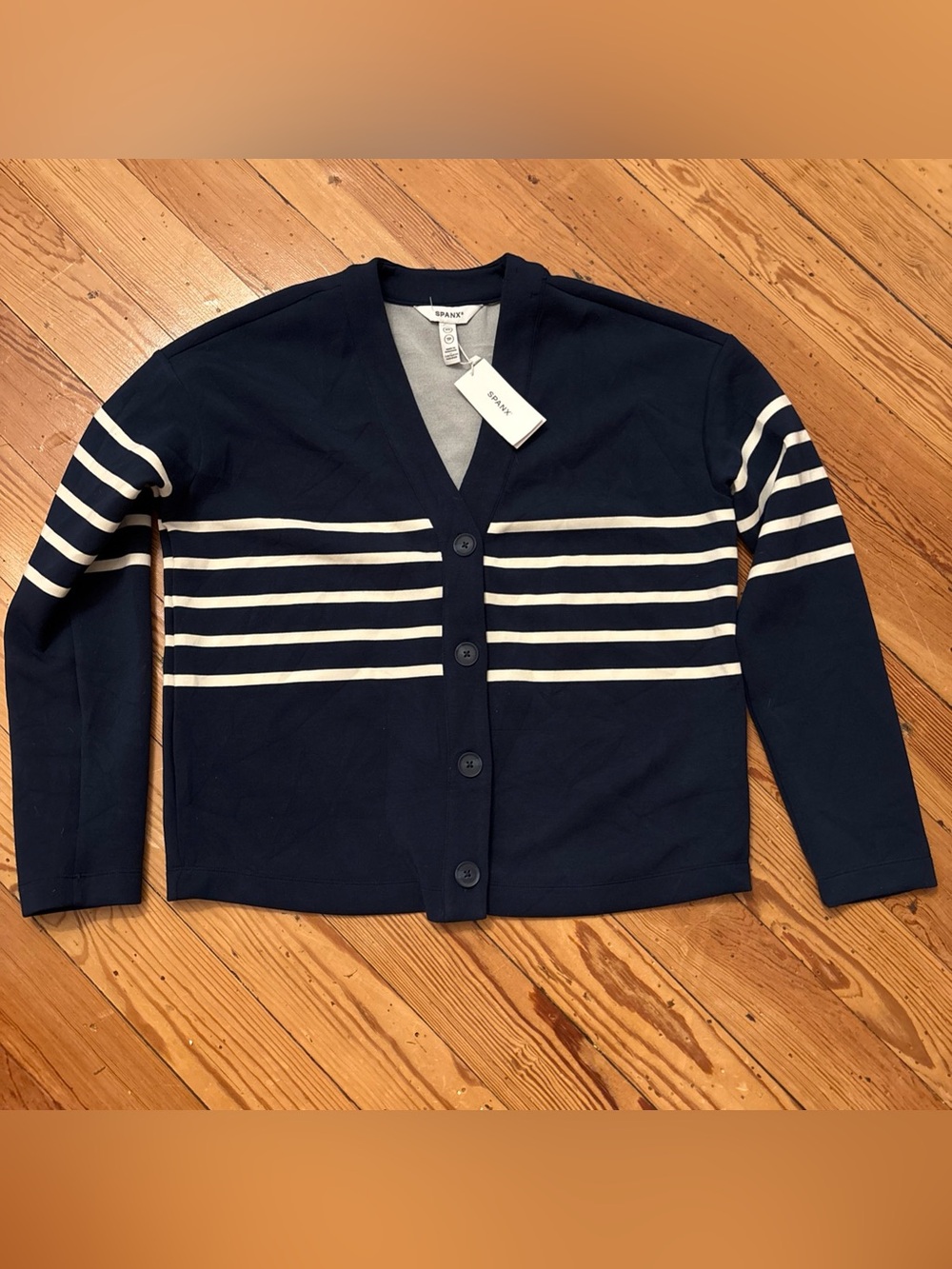 Spanx® Airessentials Striped Cardigan Women's Blue XS New Flaw* Top Blouse